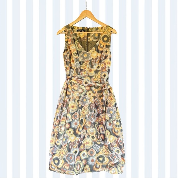 Lafayette 148 New York Blue and Yellow V-Neck Dress Size 6 - Picture 1 of 5